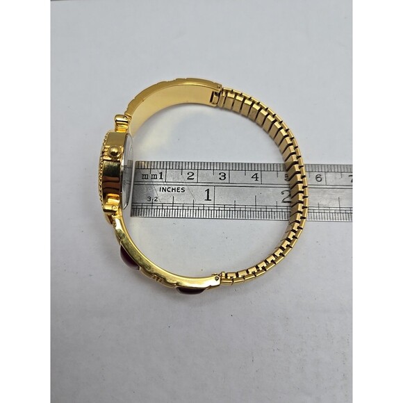 Avon Gold Tone Red Cabochon Bracelet Watch Japan Quartz New Battery 24mm Classic - Picture 9 of 11